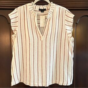 Evereve Sanctuary Split-Neck Striped Linen Blend Top Popover Cap Sleeve NEW XL